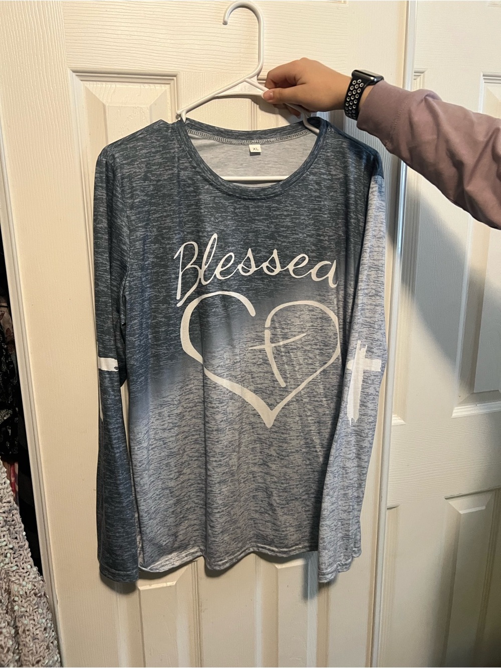 Blessed Heart Long Sleeve Tee - Blue Gray